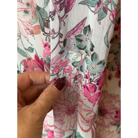 Kut From The Kloth‎ Shirt Women XS Pink Floral Sheer Jasmine Chiffon Button Down - Picture 9 of 14